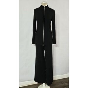 Marled Women's Black Ribbed Sweater Set Pull on Pants Full Zip Top Size Medium